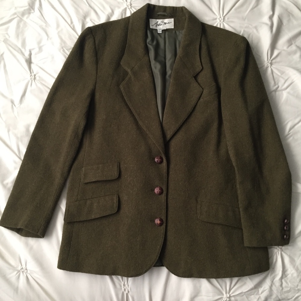 Andrea Marin Olive Green Wool Pea Coat Blazer